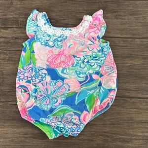 Tropical Floral Baby Onesie in Pink, Blue & Green